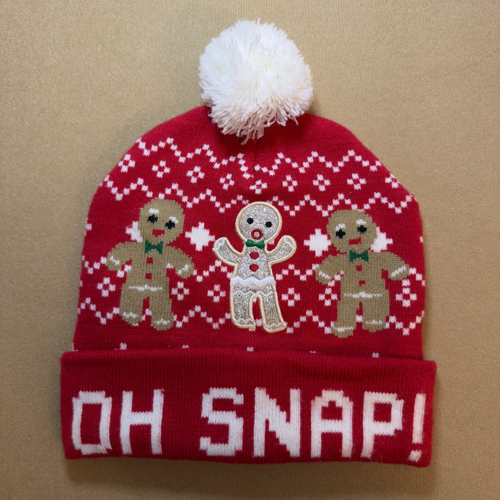 Gingerbread Beanie Unisex OS Red Excellent Oh Snap Christmas Hat